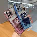 Colorful bead bear stand shiny cardstock electroplated soft case suitable for iPhone17 16 14 15 13 12 11 phone cases bead chain
