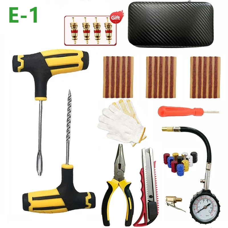 Car Tire Repair Kit Studding Tool with Rubber Strips Tool Puncture Plug Tool Set Glue Free Auto Motorcycle Repair Tire Film Nail CM World