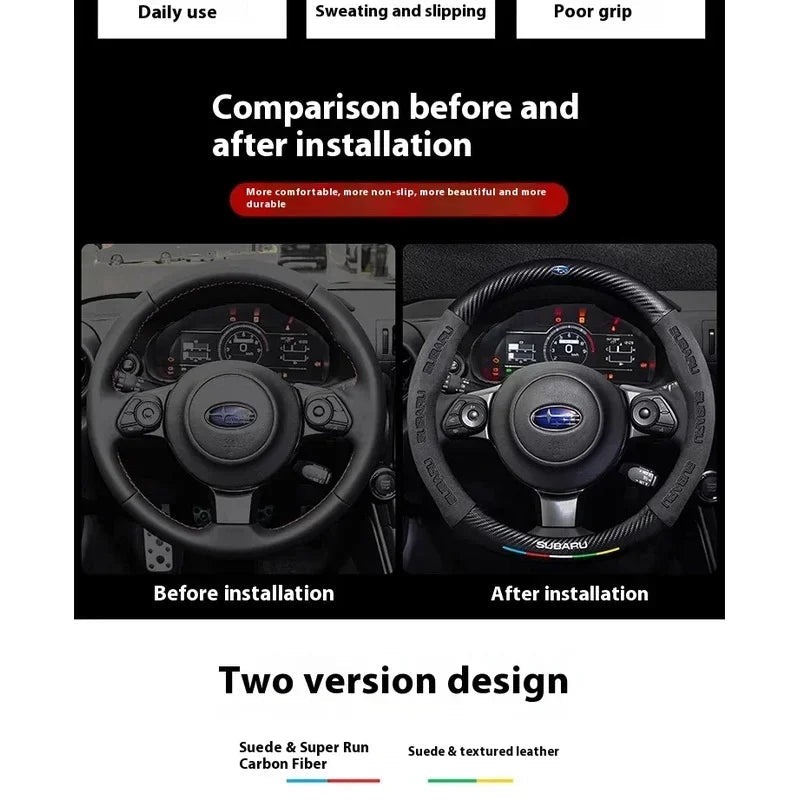For Subaru Outback Brz Wrx Xv Ascent Forester Impreza Legacy Car Suede Carbon Fiber Leather Steering Wheel Cover Accessories CM World