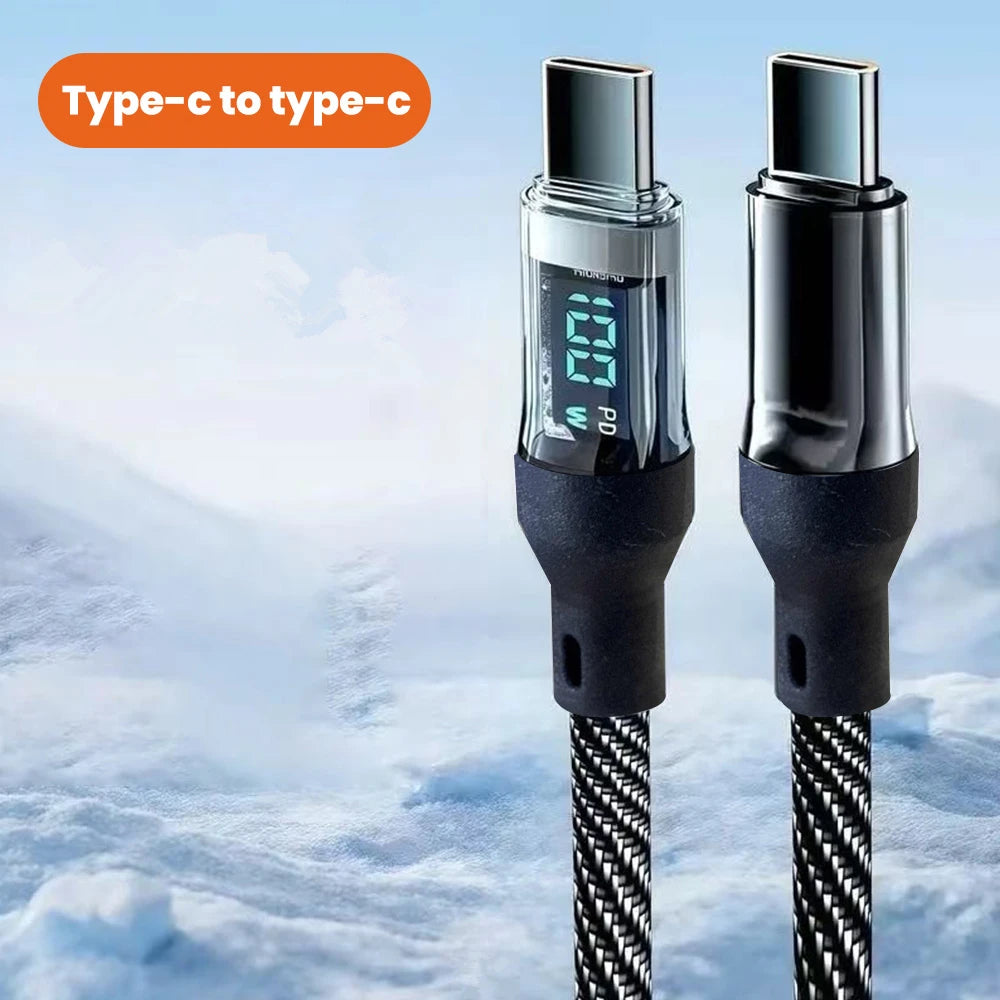 Digital Display USB A Type C To Type C Cable 120W Super Fast Charging Cable For iPhone Xiaomi Data Cord Phone Charging USBC Line