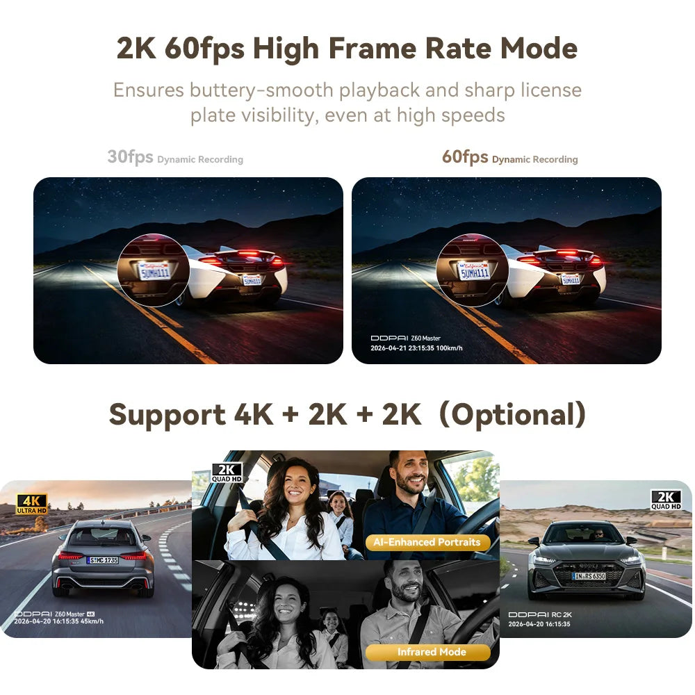 【New】DDPAI Z60Master Dual Dash Cam 4K+2K 2/3 Channel Front and Rear HDR Night Vision WiFi6 GPS ADAS Dash Camera DVR Car Dashcam Car Mobile World