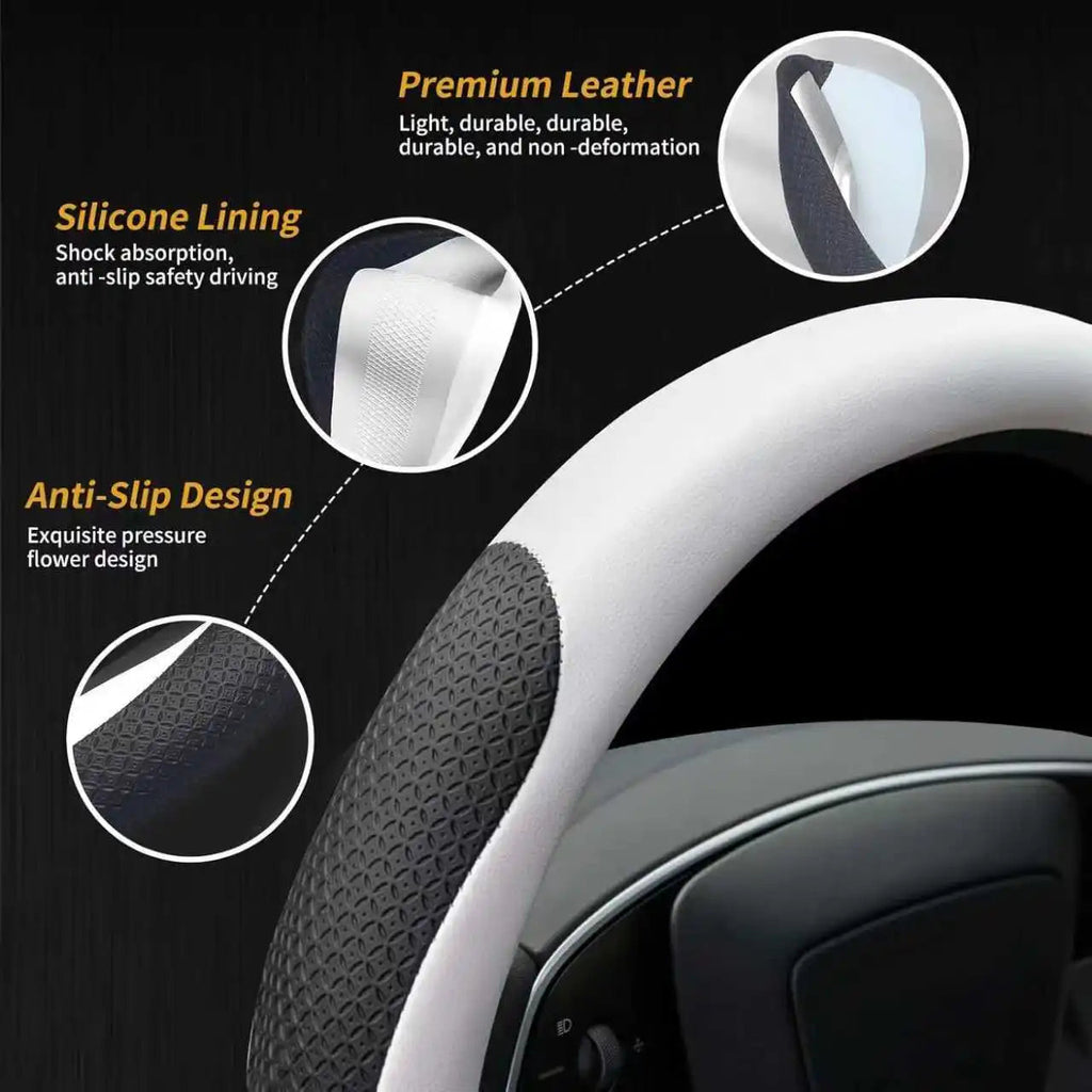 Steering Wheel Cover for Tesla Model 3 2026 Model Y 2026 Steering Wheel Protector Leather Non-Slip Breathable 3mm Utra-thin CM World