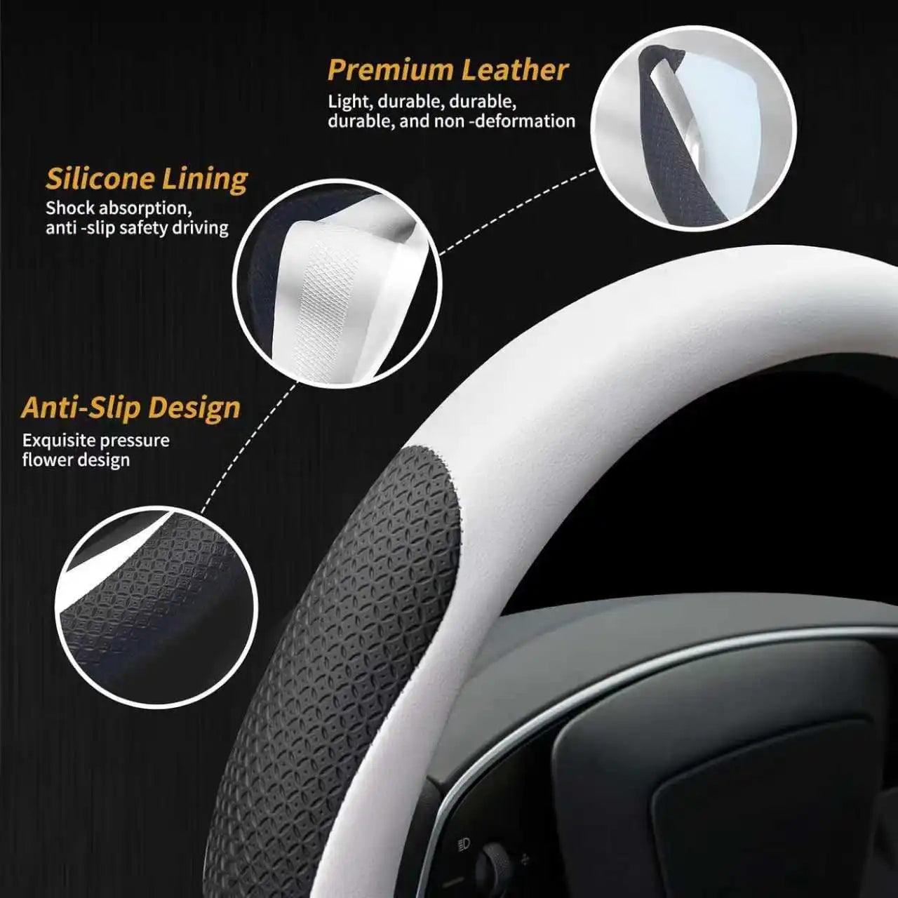 Steering Wheel Cover for Tesla Model 3 2026 Model Y 2026 Steering Wheel Protector Leather Non-Slip Breathable 3mm Utra-thin CM World