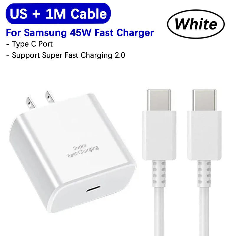 Samsung 45w Super Fast Charger PD Adapter EU US Type C Cargador For Galaxy S26 S25 FE S24 Ultra S23 Plus A55 A56 M55 Tab S11 S10 Car Mobile World