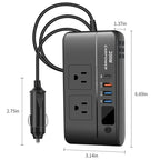 200W car inverter, DC 12V to 110V AC car power inverter with USB Type -C Used for computer,cars and trucks (black) CM World