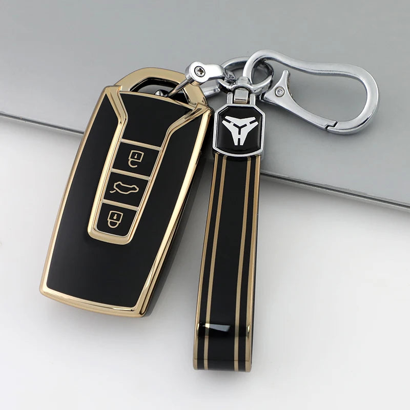 3 Buttons TPU Car Key Case Cover for Vw Volkswagen Touareg 2019 2020 2021 2022 2023 Auto Shell Fob Ring Keychain Protector