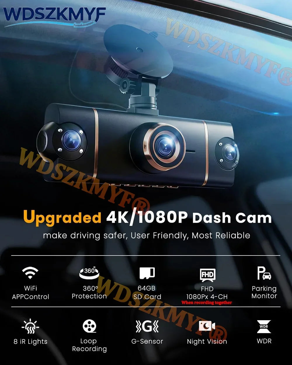 New 4CH Car DVR UHD 4K 1080P Car Dash Cam 360°  WIFI APP Video Recorder Front With Rear View Night Vision 4K Black Box