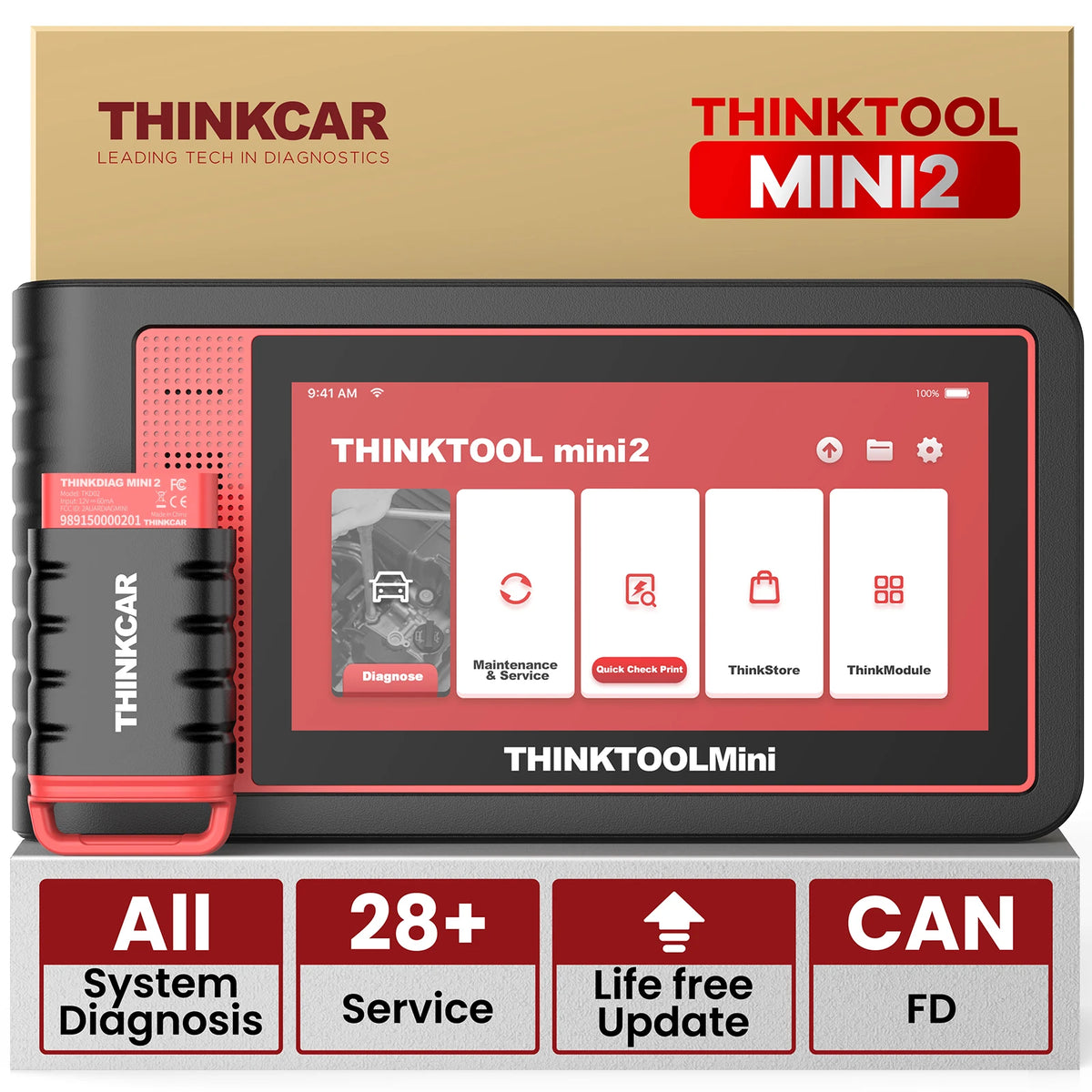 THINKCAR Thinktool Mini 2 CANFD Car Diagnostic Tool OBD2 Scanner Auto VIN Diagnosis Full System 28 Resets Free Code Reader