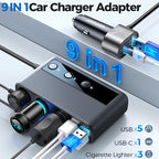 Joyroom 154W Car Charger Adapter 9 in 1 Fast Power Adapter Lighter Splitter Charge Independent Switches DC Cigarette Outlet CM World