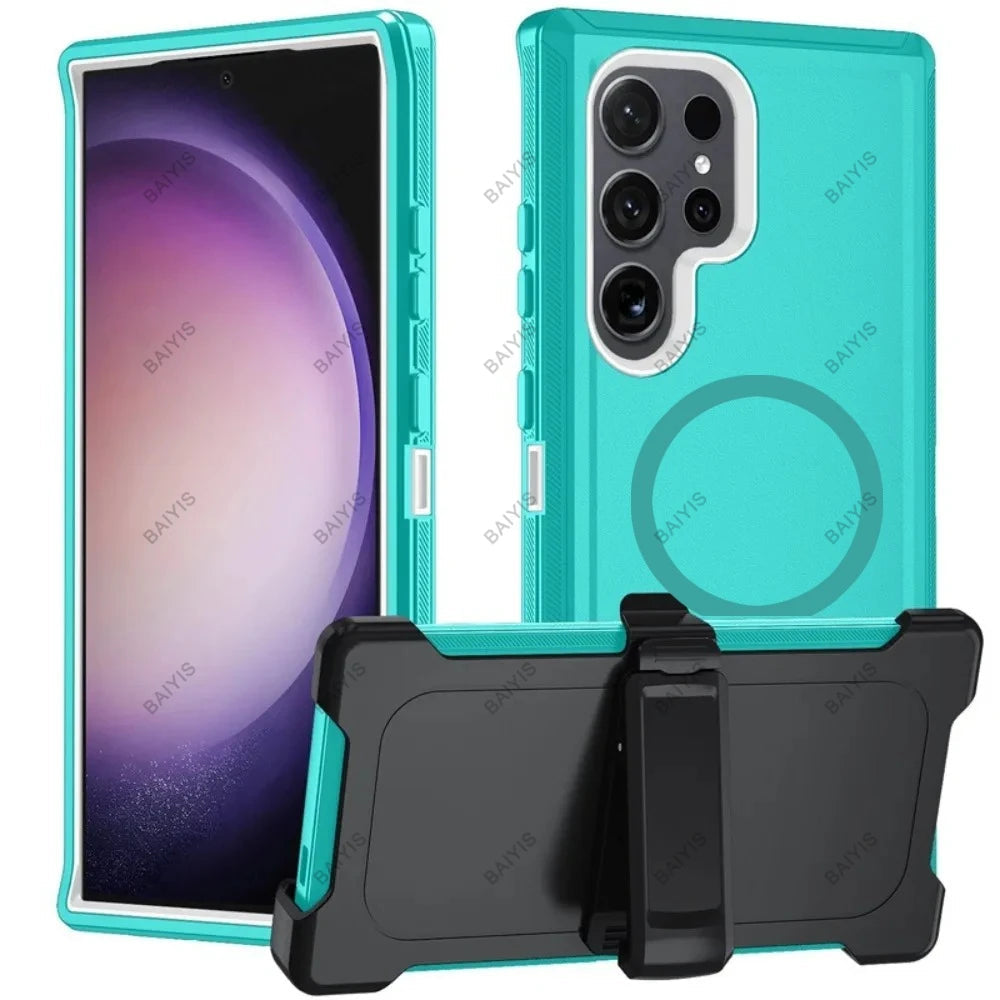 Military Armor OTT For Magsafe Charge Case For Samsung S26 Ultra S25 S24 S23 S22 Plus FE Edge Hard PC+TPU Clip Bracket  Cover Car Mobile World