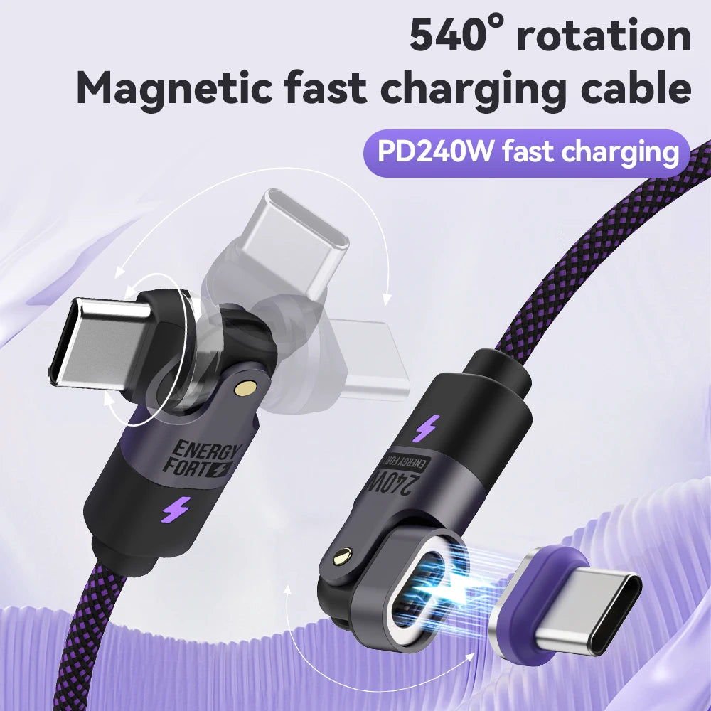 240W PD3.1 Fast Charging Cable 540° Rotation Type C 5A Cable nylon material  for iPhone MacBook Samsung UGREEN/Anker powerbank