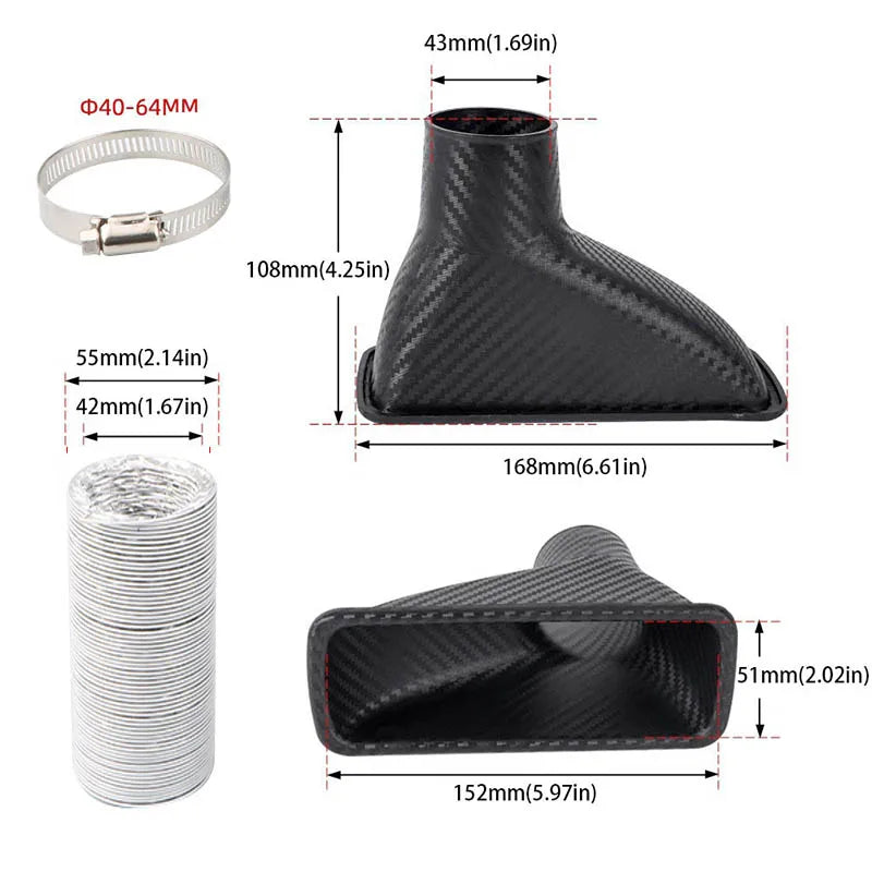 1 Set Universal Car Front Bumper Admission Air Turbo Air Intake Pipe Kit ABS Turbine Inlet Kit Pipe Air Funnel CM World