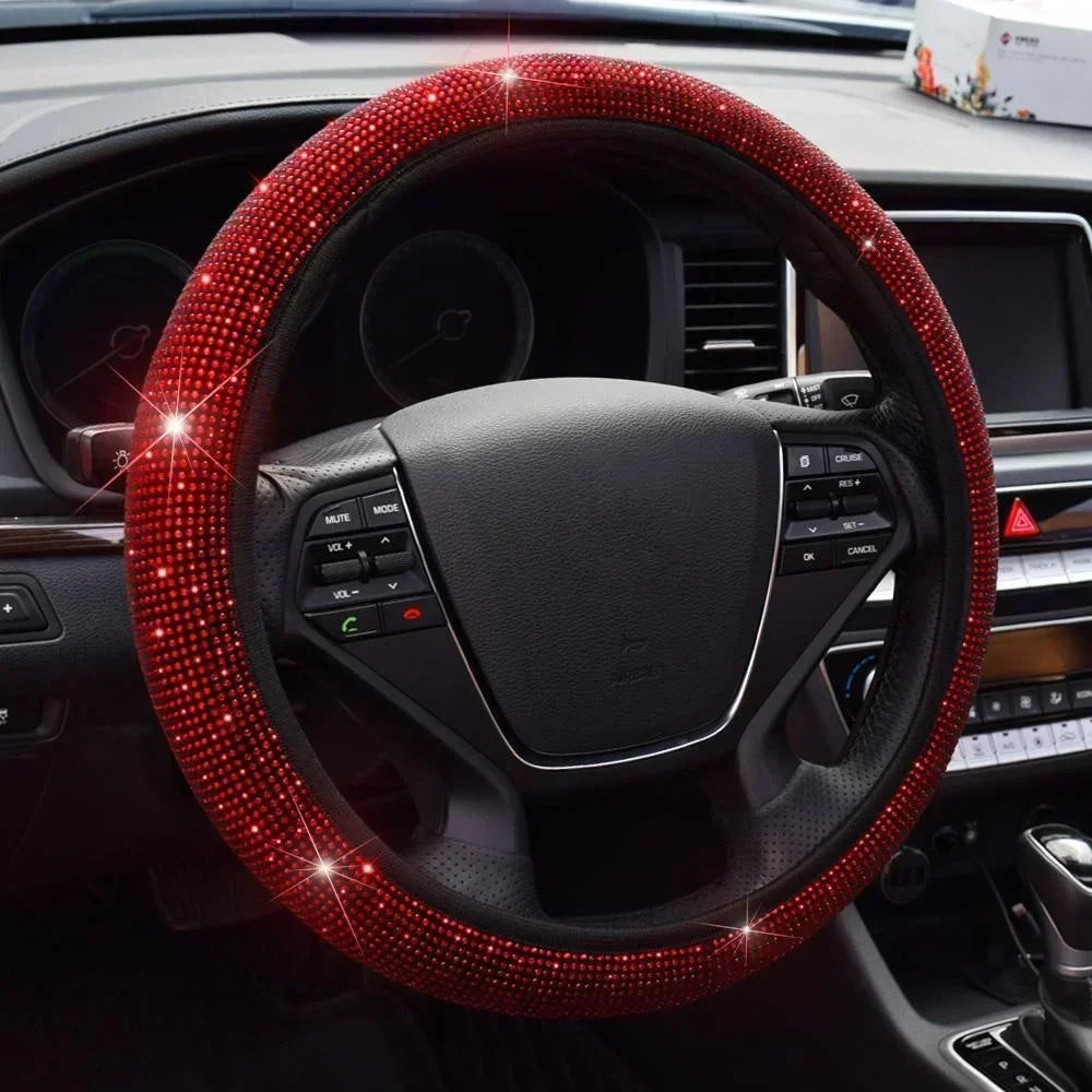 37/38cm Car Steering Wheel Cover Universal Bling Diamond Rhinestones Elasticity Interior Car Accessories for Four Seasons CM World