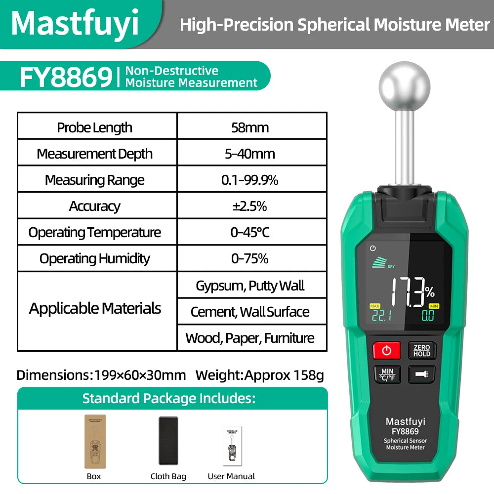 MASTFUYI Pinless Moisture Meter, Water Leak Finder, Non-Invasive Ball Sensor for Wood, Drywall, Flooring in Homes & RVs CM World