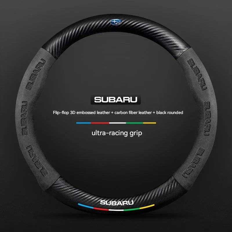 For Subaru Outback Brz Wrx Xv Ascent Forester Impreza Legacy Car Suede Carbon Fiber Leather Steering Wheel Cover Accessories CM World