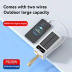 Lenovo 100000mAh Solar Power Bank High-capacity Built-in Cables External Battery LED Light Power Bank for  iPhone Samsung 2026 Car Mobile World
