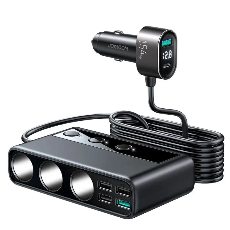 Joyroom 154W Car Charger Adapter 9 in 1 Fast Power Adapter Lighter Splitter Charge Independent Switches DC Cigarette Outlet CM World