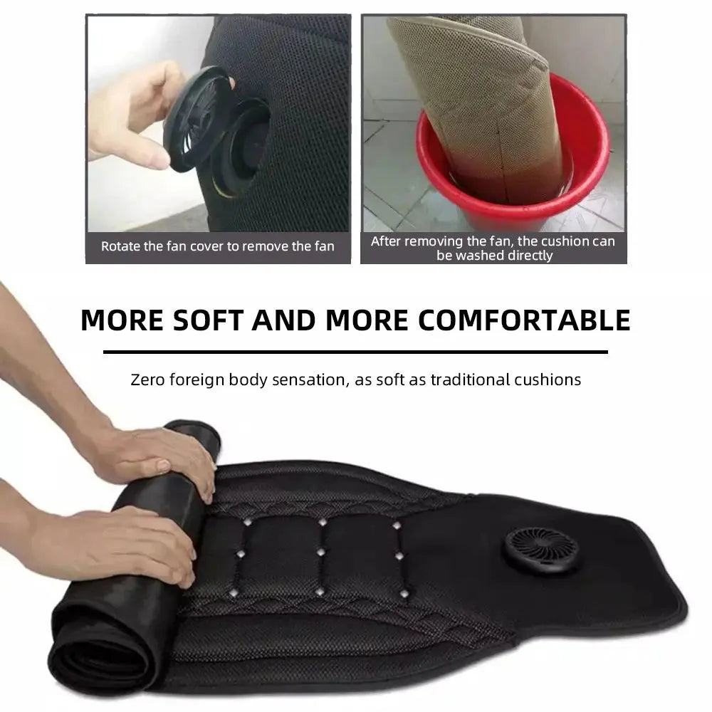 Universal Car Summer Cool Air Seat Cushion 12V/24V USB Charging Breathable Car Seat Cover With Fan Multi-color 3-SpeedAdjustment Car Mobile World