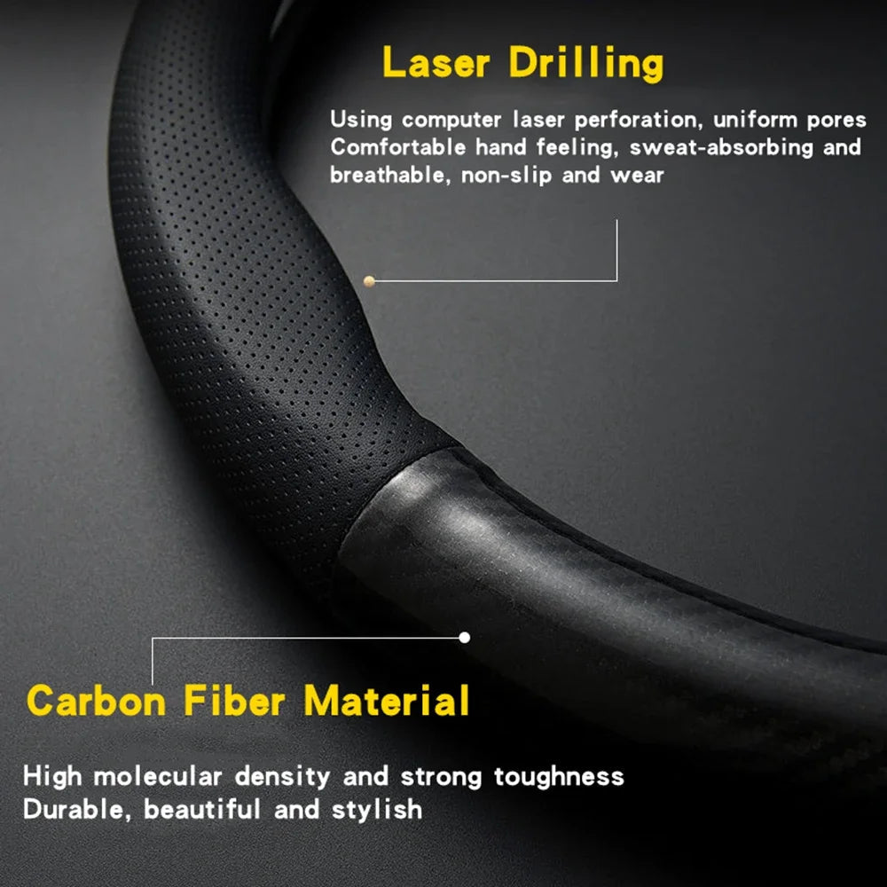 Universal Car Steering Wheel Cover Carbon Fiber Leather Three-dimensional Anti Slip, Timple And Fashionable Car Accessories CM World