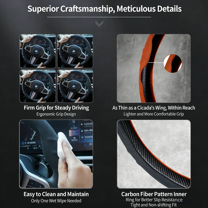 Car Steering Wheel Cover, Anti-Slip and Sweat-Absorbent, Ultra-Thin D-Type with Nappa Texture, Breathable, Universal for All Sea