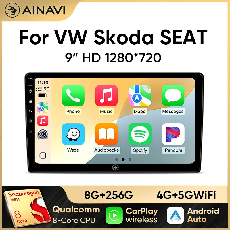 Car Radio For VW T5 Jetta Passat B6 Golf MK6 Tiguan Touran Scirocco Skoda Rapid Octavia Leon Wireless Carplay Android Auto 2 Din CM World