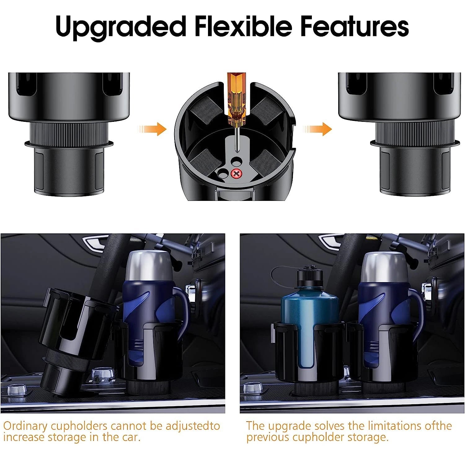 Car Cup Holder Expander Cupholder Adapter Multipurpose Auto Interior Expandable Organizer Storage Accessories With Phone Holder CM World