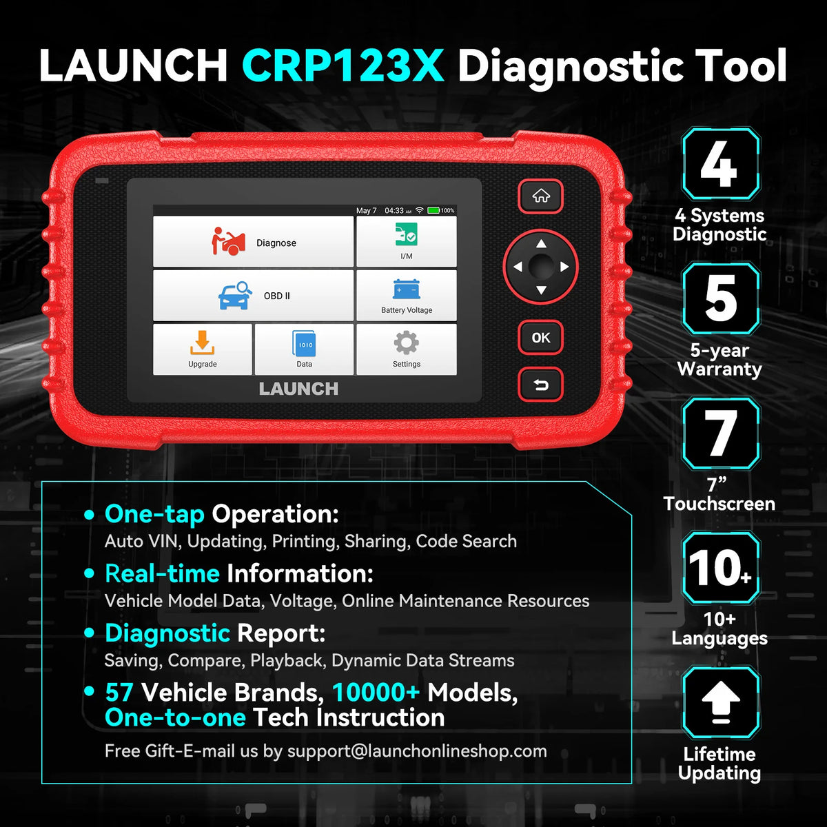LAUNCH X431 CRP123X Scanner Automotive Scan Tools OBDII Four System Diagnosis Auto Professional OBD2 Scanner for DIYers