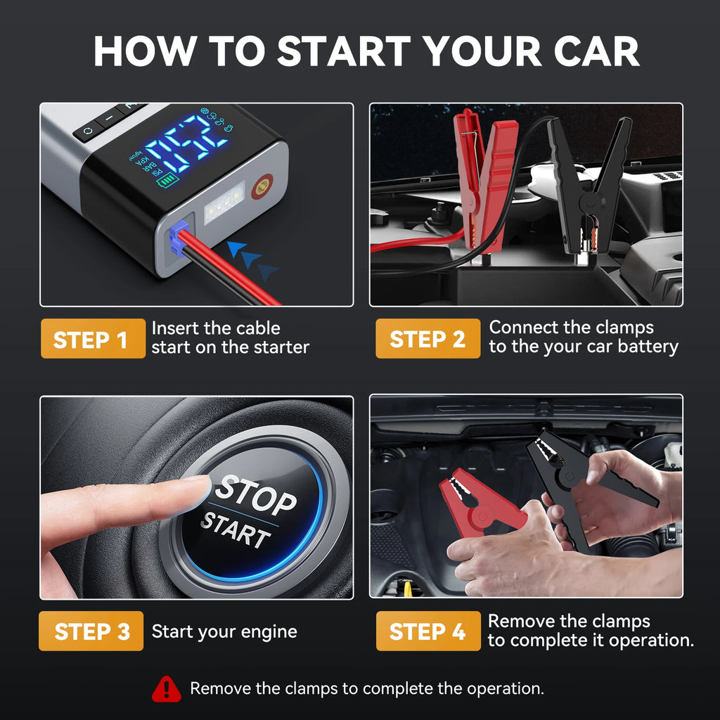 1500A Portable Car Charger, Jump Starter, Rechargeable Battery, Car Battery Launcher, Restoration Item Emergency Starter With Air Compressor Portable Car Battery Booster With 150PSI Auto-Stop Tire Inflator 10.0L Diesel