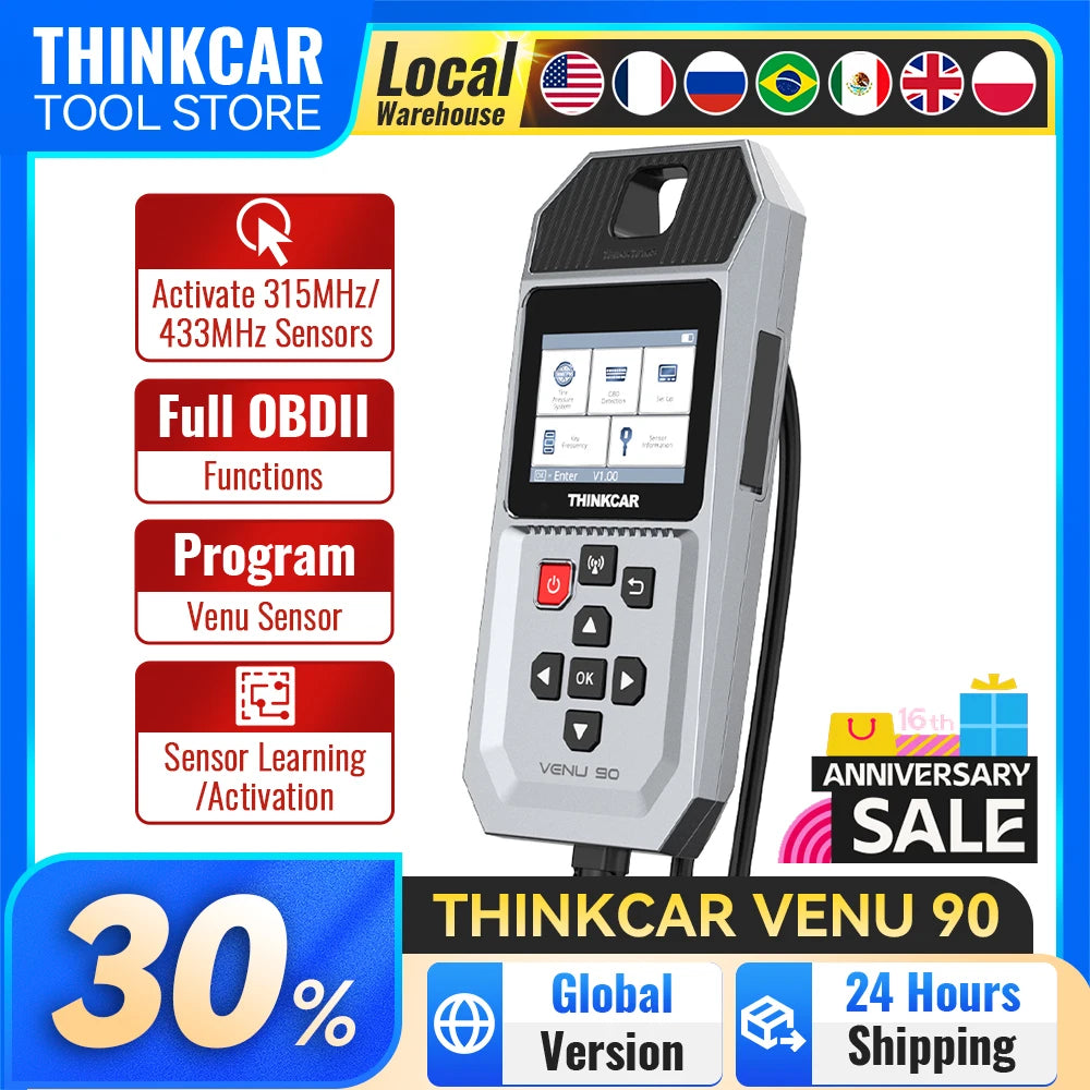 THINKCAR VENU 90 OBD Automotive Tire Pressure Monitoring Sensor TPMS Relearn Activation Programming Car TPMS Diagnostic Tools CM World