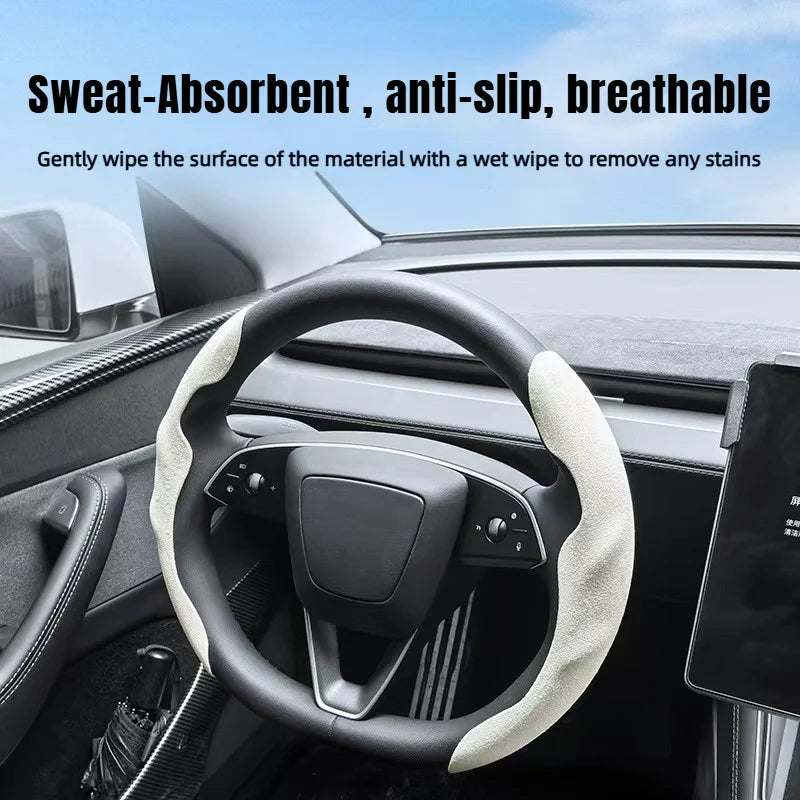 For Tesla Model Y Juniper Model 3 Highland Car Steering Wheel Cover Breathable Sweat-Absorbent Non-Slip Wrap