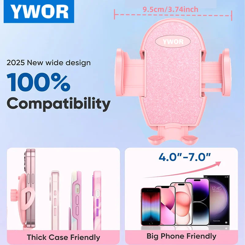 YWOR Car Phone Holder, [Thick Cases Friendly] Car Phone Holder Mount, Hands-Free Phone Mount for Car Fit for iPhone for Samsung