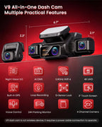 HUPEJOS V9 4CH 360° 4K Dash Cam, AI DMS Monitor, WiFi & GPS, Night Vision, Touch Screen & Voice Control, 24/7 Parking Mode