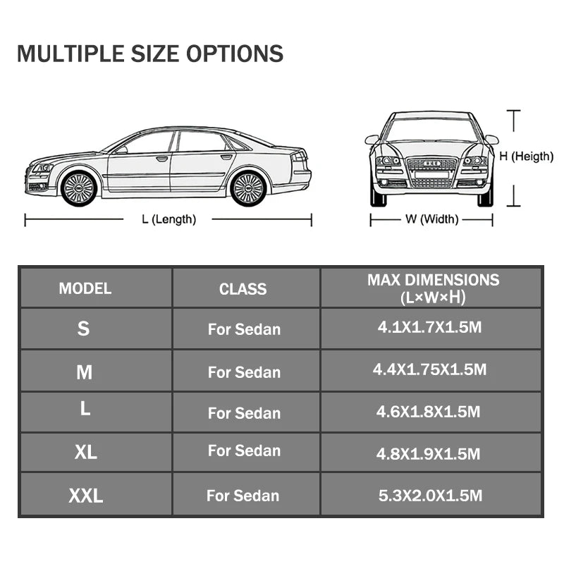 190T Breathable Full Exterior Car Cover, Outdoor Sun Shade, Snow, Dust & UV Ray Protective Cover Fit for Hatchback & Sedan