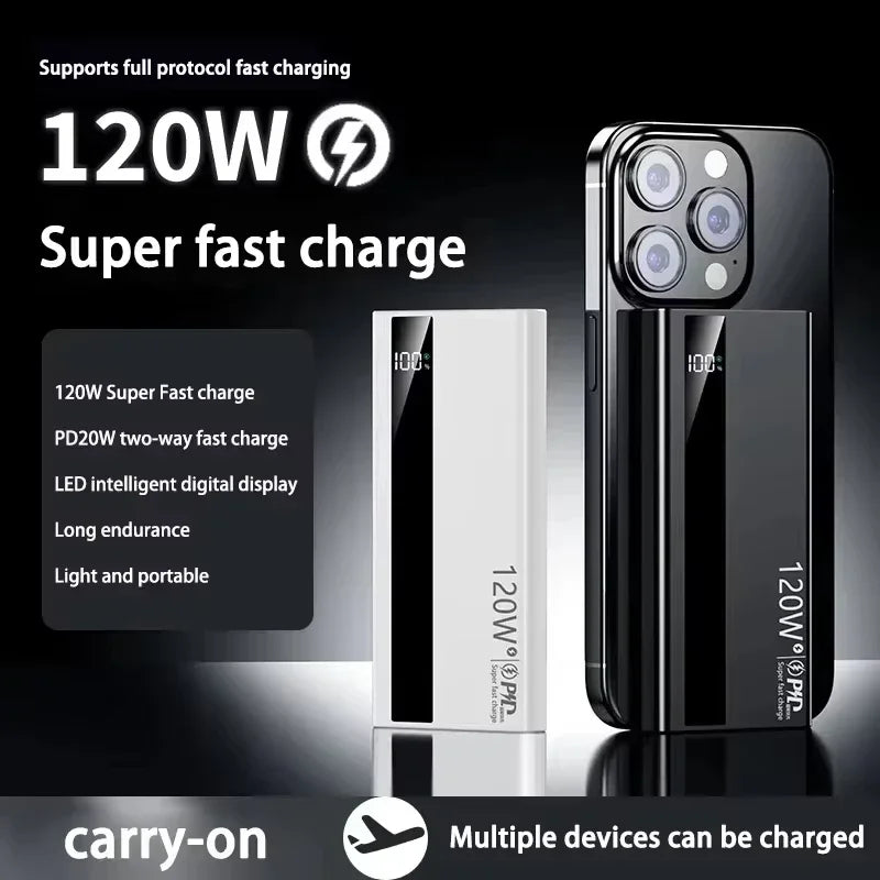 ViVO 500000mAh 120W Power Bank Portable Super Large Capacity Fast Charge External Battery Power Bank For Iphone Huawei Samsung
