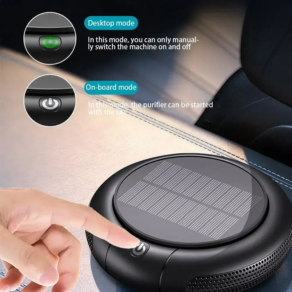 Solar Car Air Purifier Usb Oxygen Cleaner Negative Ion 1200Mah HEPA Filter PM2.5 Smoke Remover Interior Air Fresh Car Supplies CM World