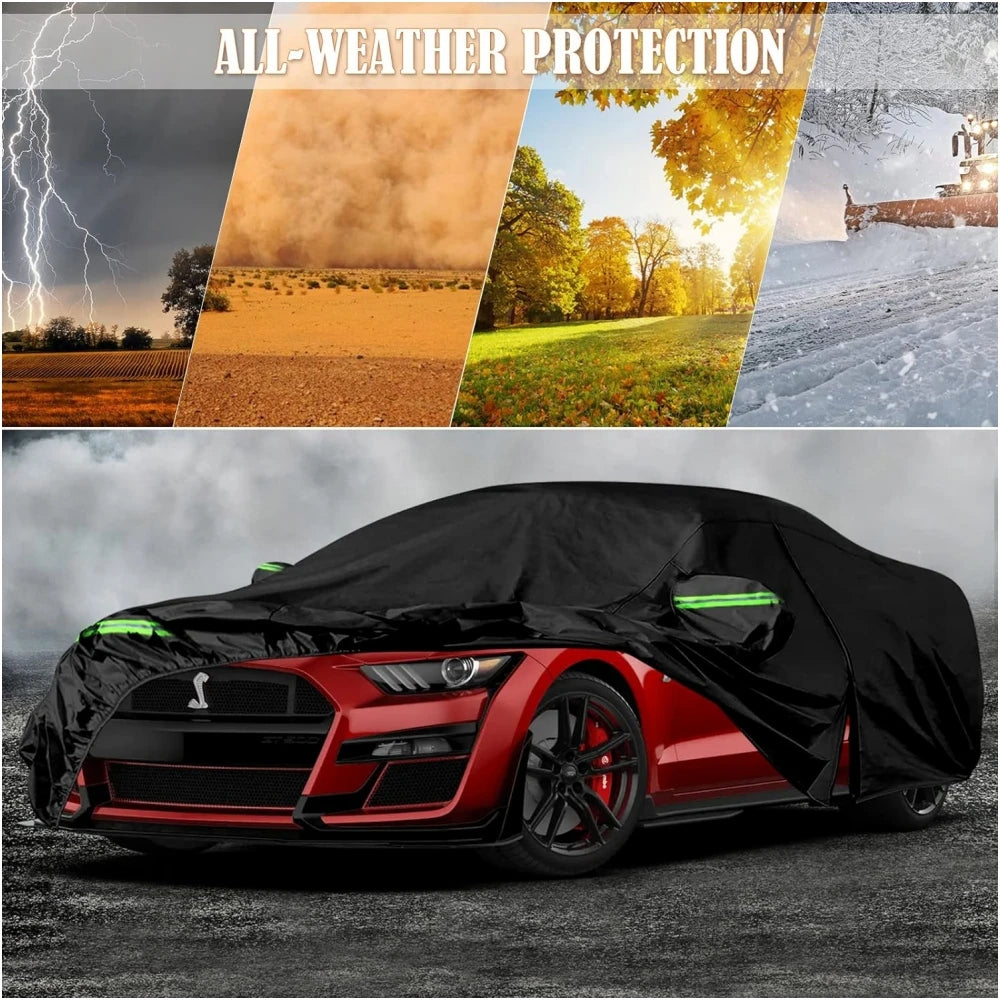 Waterproof Car Cover Fit 2005-2024 Ford Mustang with Zipper Door & Windproof Bands  for Snow Rain Dust Hail Protection