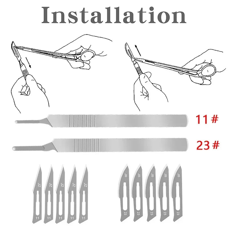 Carbon Steel Carving Metal Scalpel Knife Handle Blades Number 11 23 Surgical Medical Practicing Cutting Sculpting Repairing Tool CM World