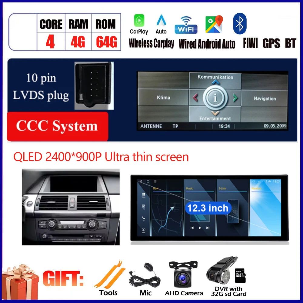 Car Accessories For BMW X5 E70 X6 E71 2008 - 2013 QLED 4G DSP Carplay Android Auto Car Radio Multimedia Player GPS Navi BT WiFi CM World