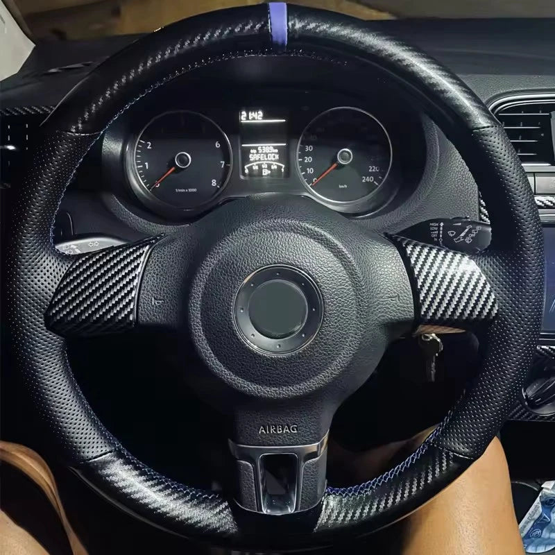 Car Steering Wheel Cover Braid Hand Sewing Anti-Slip Carbon Fiber Leather For Volkswagen Golf 6 Mk6 VW Polo Mk6 Car Accessories CM World