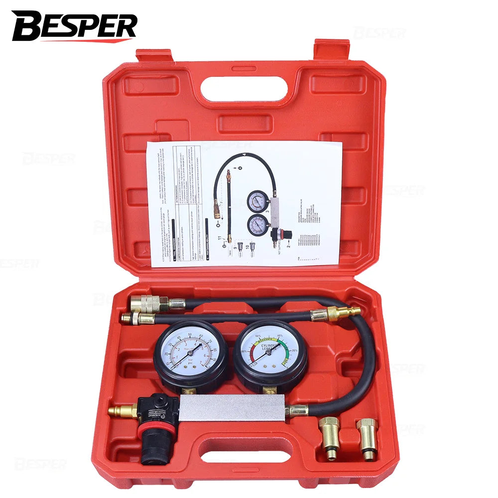 Cylinder Leak Down Tester Kit, Engine Cylinder Leakage Detector Dual Pressure Gauges 0‑40PSI, Compression Leak Test Tool for Car Truck Petrol Engine, with Quick Connect Fittings for Piston Ring, Valve, Head Gasket