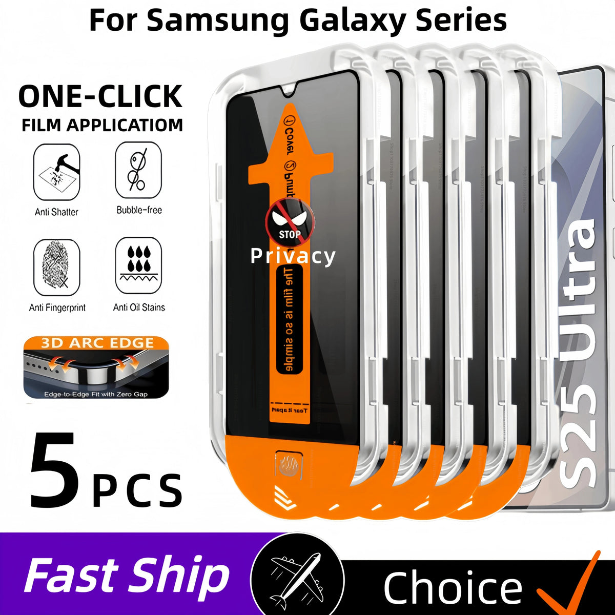 1-5PCS Anti Spy Tempered Glass For Samsung Galaxy S26 Plus S25 Ultra S24 S23 S22 Fingerprint Unlock Privacy Screen Protectors