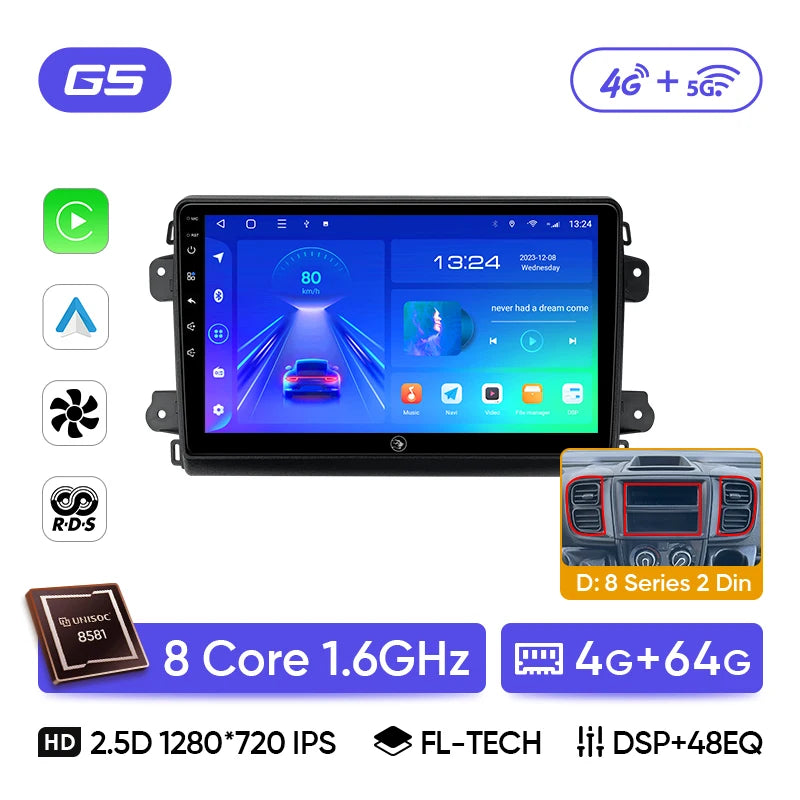 Ainavi Car Radio For Fiat Ducato Citroen Jumper Peugeot Boxer 2006-2024 Wireless Carplay Android Auto Car Multimedia DSP BT 2Din CM World
