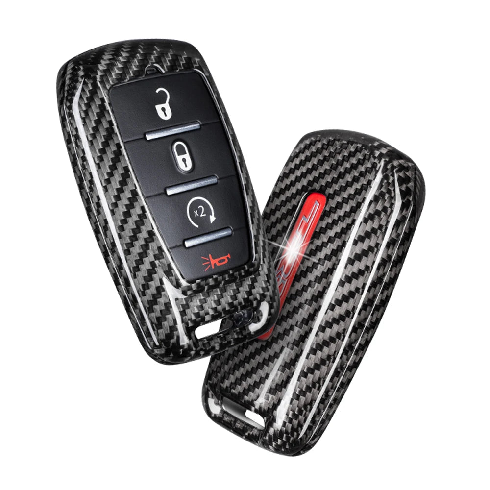 for Ram 1500 Limited Key Fob Cover With Keychain Carbon Fiber Key Case for Ram 2500 Power Wagon 3500 Smart Key Accessories 2023 CM World
