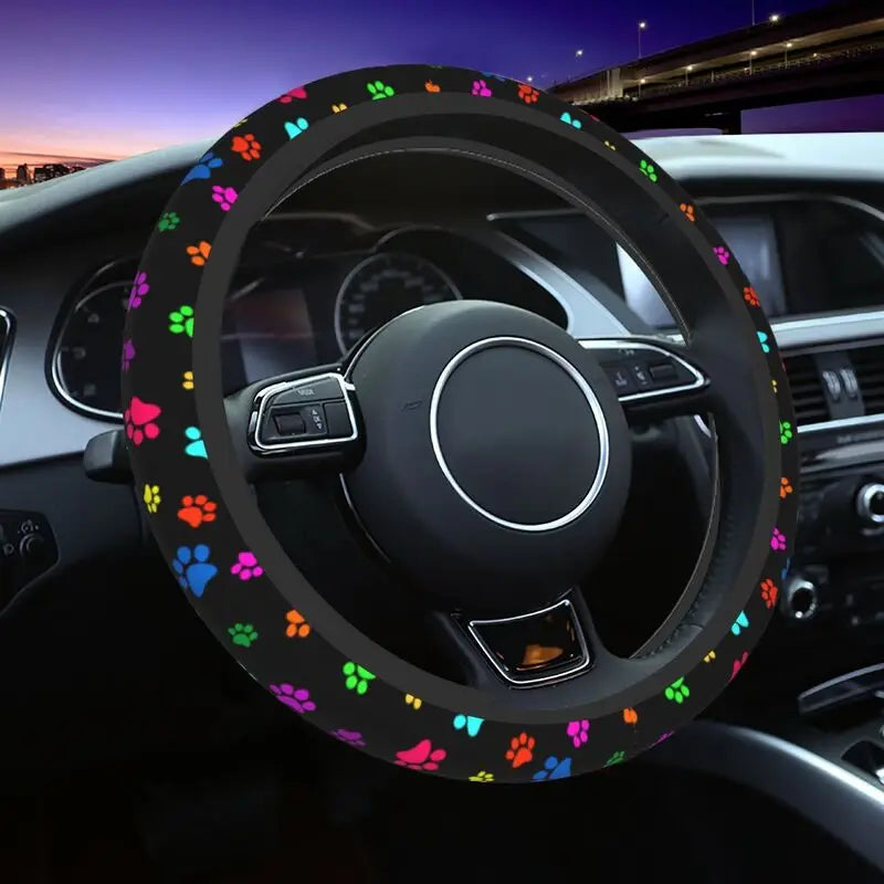 Dog Paw Love Heart Print Steering Wheel Cover Universal 15 Inches Anti Slip Neoprene Car Steering Wheel Protector for Women Men CM World