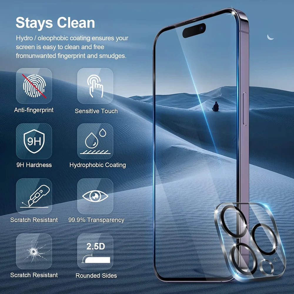 HD Screen Protection For iPhone 16 15 17 14 13 12 11 Pro Max Tempered Glass iPhone15 Pro Camera Lens Film iPhone16 Plus 13 Mini Car Mobile World