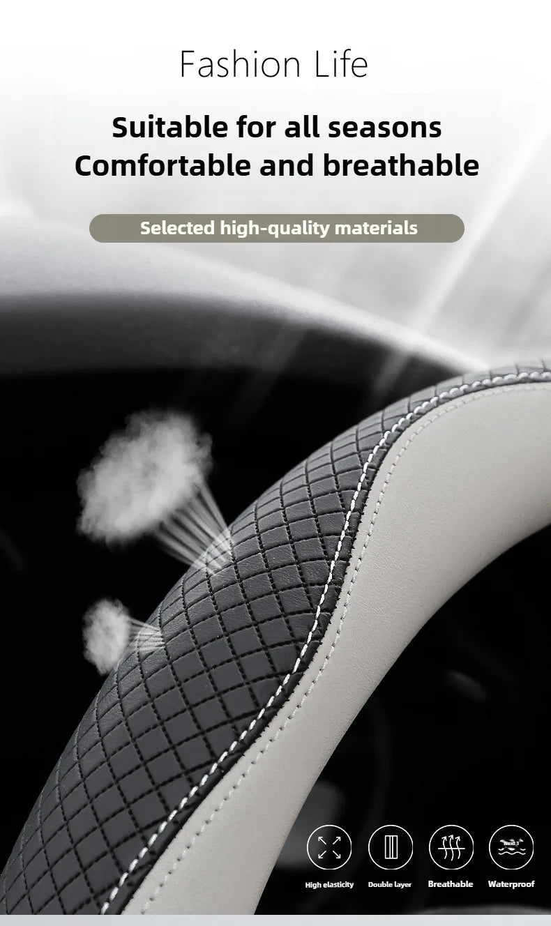 Leather Car Steering Wheel Cover Universal Steering Wheel Covers Car Accessories Interior Non-slip Steering Wheel Grip O/D Type CM World