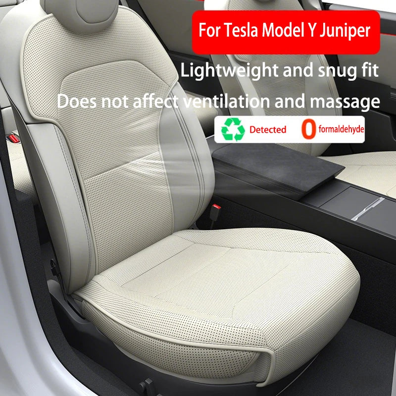 For Tesla ModelY Juniper 2025 PU Seat Cushion Ventilation Comfortable, Four Seasons Universal Split Single Sitting Back row Set CM World