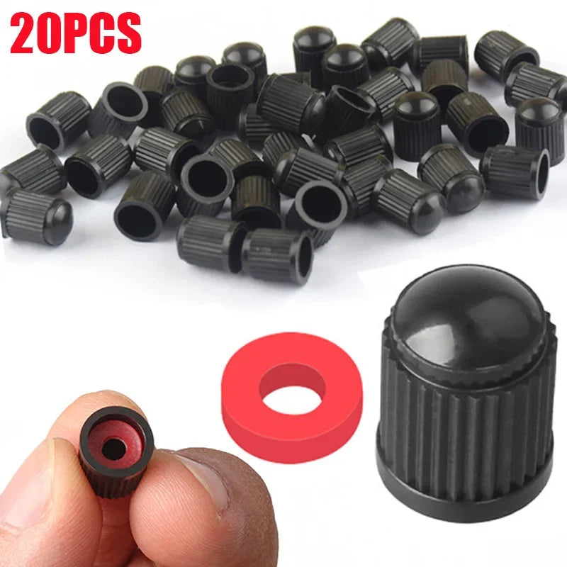 20Pcs Car Tire Tyre Valve Caps with O Rubber Ring Dust Covers Plastic Black Grey Red Stem Valve Caps for Cars Motorcycles Bike CM World