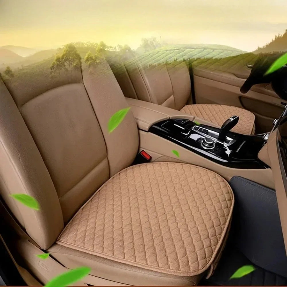 Universal Linen Car Seat Cushion Without Backrest – Non-Slip Design, Uses for Front Seat Driving & Office Car Use CM World
