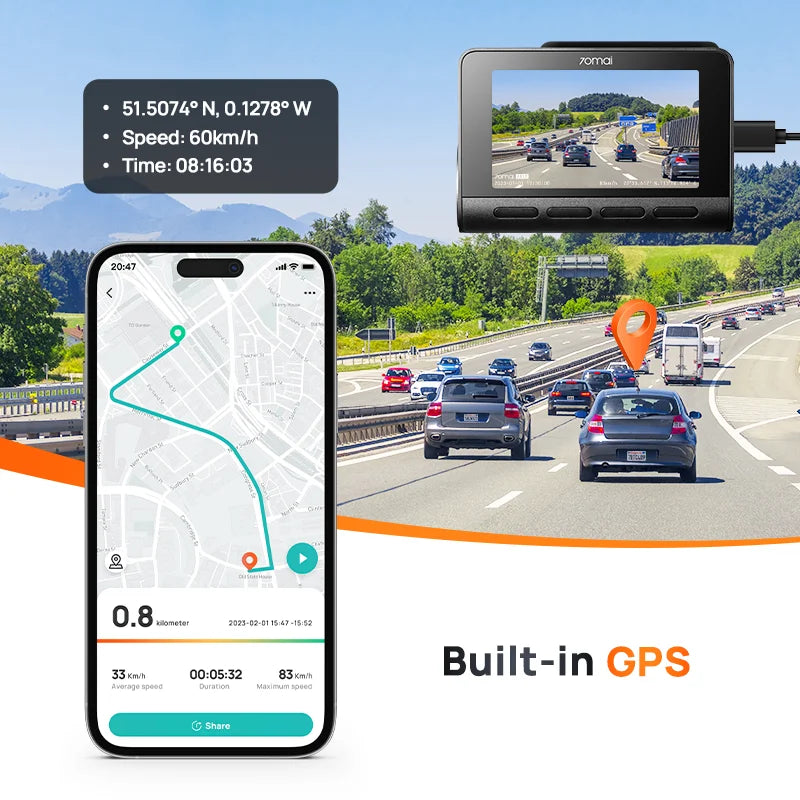 70mai 4K Dash Cam A810 HDR Built-in GPS ADAS 24H Parking 4G Compatible Car DVR 70mai A810